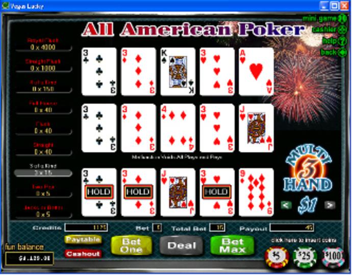 All American 3-Hand Video Poker Screenshot