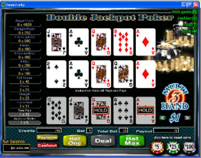 Double Jackpot 3-Hand Video Poker Screenshot