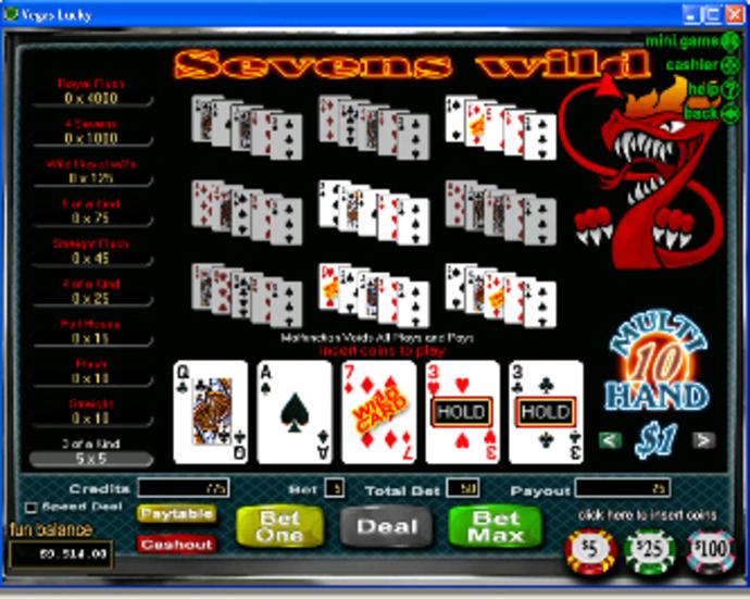 Sevens Wild 10-Hand Video Poker Screenshot
