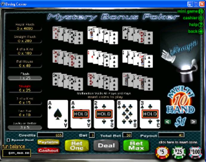 Mystery Bonus 10-Hand Video Poker Screenshot