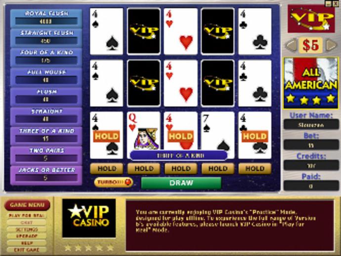 All American 3-Hand Video Poker Screenshot