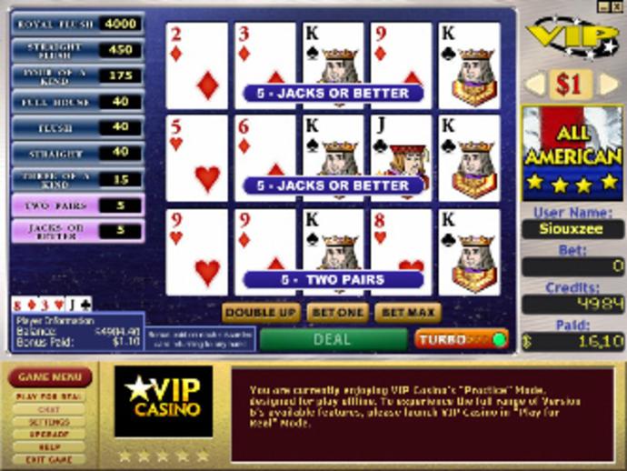 All American 3-Hand Bonus Video Poker Screenshot