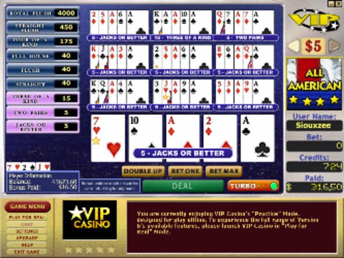 All American 10-Hand Bonus Video Poker Screenshot