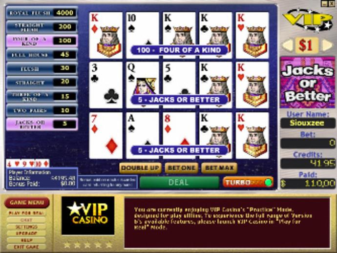 Jacks or Better Bonus 3-Hand Video Poker Screenshot