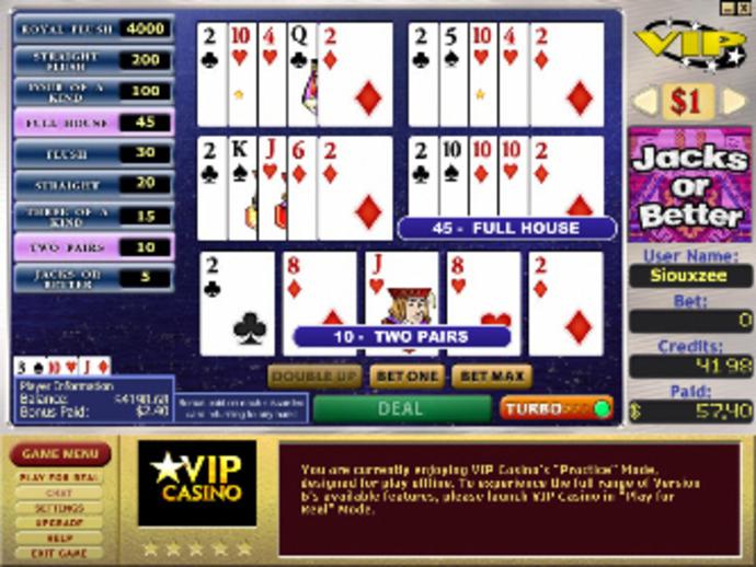 Jacks or Better Bonus 5-Hand Video Poker Screenshot