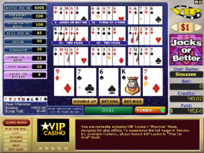 Jacks or Better Bonus 10-Hand Video Poker Screenshot