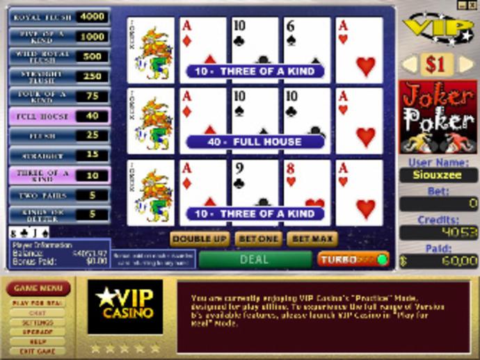 Bonus Joker Poker 3-hand Video Poker Screenshot