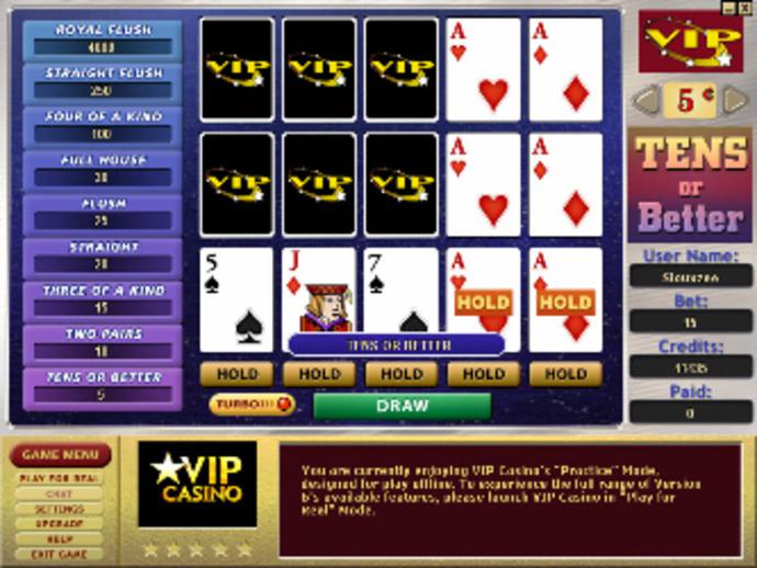 Tens or Better 3-Hand Video Poker Screenshot
