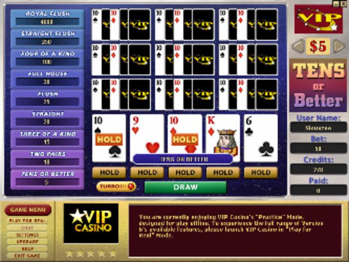 Tens or Better 10-Hand Video Poker Screenshot
