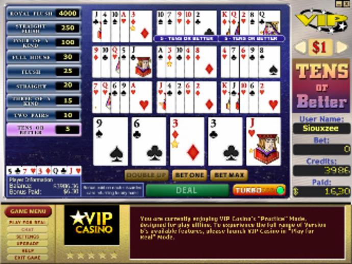 Tens or Better Bonus 10-Hand Video Poker Screenshot