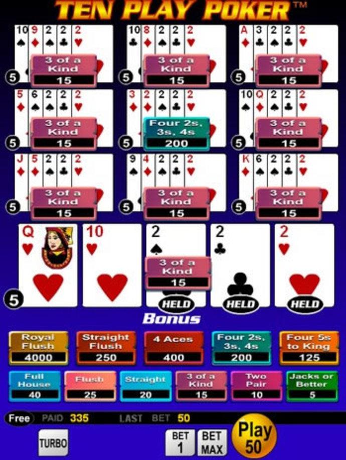 Ten Play Bonus Online Video Poker Screenshot