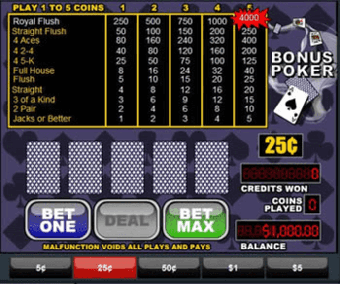Bonus Poker Screenshot