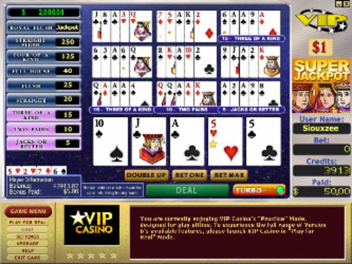 Bonus Super Jackpot $1 Progressive 10-Hand Video Poker Screenshot