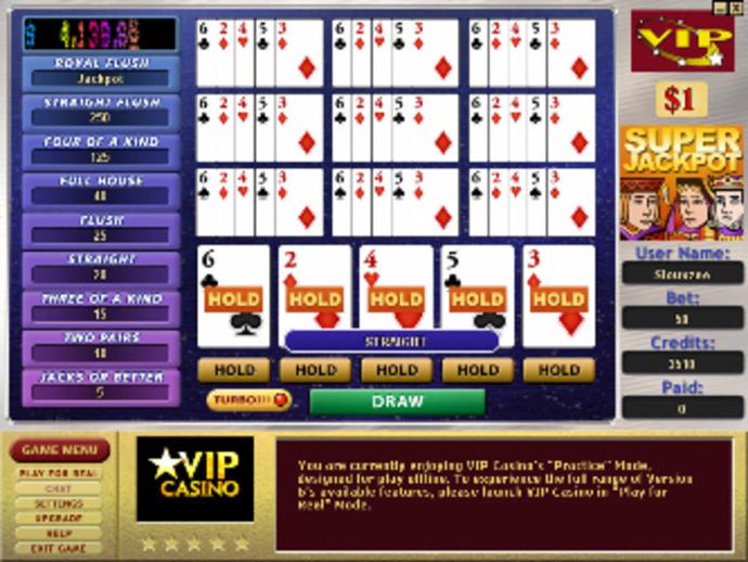 Super Jackpot $1 Progressive 10-Hand Video Poker Screenshot