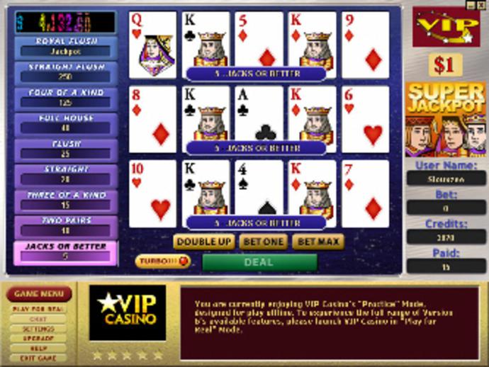 Super Jackpot $1 Progressive 3-Hand Video Poker Screenshot