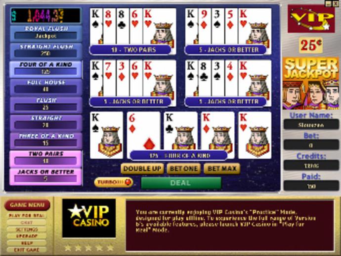 Super Jackpot 25¢ Progressive 5-Hand Video Poker Screenshot